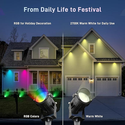 Halloween Christmas Landscape Lights 12W RGBW Outdoor Spot Lights for Yard, Low Voltage LED Landscape Spotlight with Remote Control, IP65 Waterproof Yard Spotlgiht for Lawn, Garden, 10 Pack