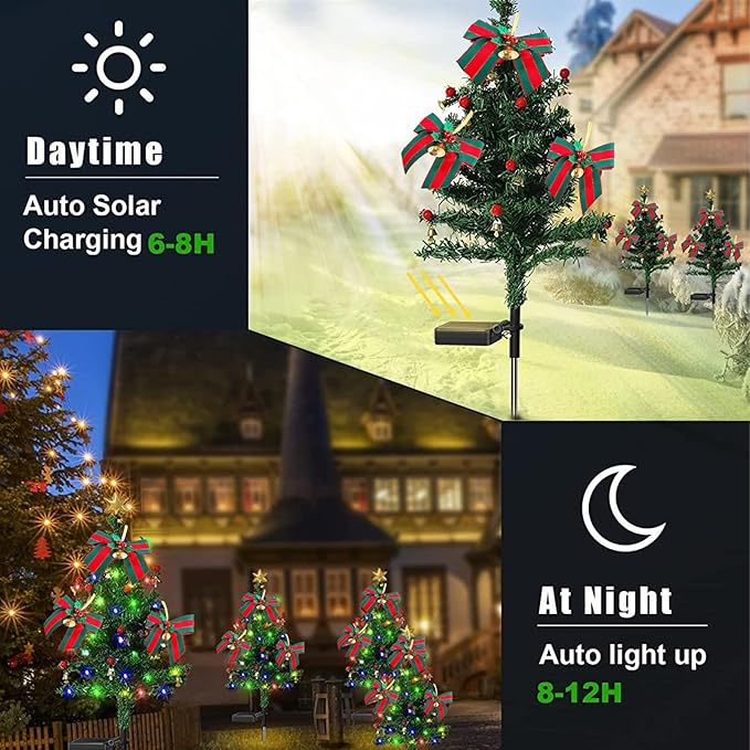 belupai 2 Pcs Solar Garden Christmas Tree Stake Lights, 31.6in Outside Xmas Tree Stake with 20 LEDs, Waterproof LED Tree Landscape Lights for Garden Yard Pathway Lawn Outdoor Decoration (Multicolor)
