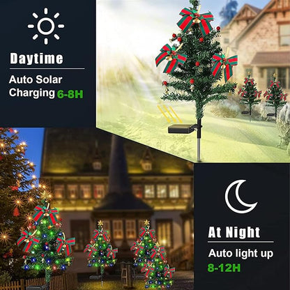 belupai 2 Pcs Solar Garden Christmas Tree Stake Lights, 31.6in Outside Xmas Tree Stake with 20 LEDs, Waterproof LED Tree Landscape Lights for Garden Yard Pathway Lawn Outdoor Decoration (Multicolor)