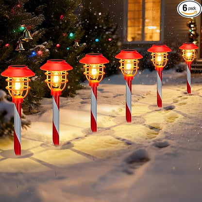 6PK Christmas Solar Pathway Lights - Christmas Decorations Outdoor Solar LED Lights with Garden Stake, Decorations Outdoor for Yard Garden Lawn Walkway Patio Driveway Decor, Warm White