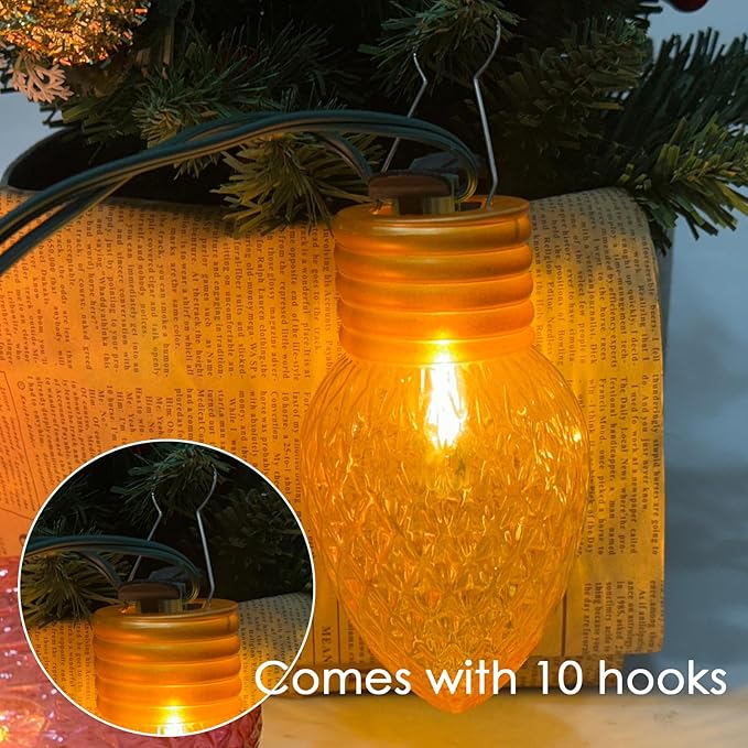SUNSGNE Jumbo Christmas Hanging String Lights 16FT Large Xmas Lights with 10 Count 5'' LED Giant Multicolor Bulbs, C7 Big Bulb Vintage Christmas Light for Indoor Outdoor Roof Yard Decor, Green Wire