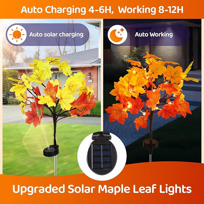 Solar Garden Lights Outdoor,2Pack Artificial Solar Fall Lighted Maple Tree,40LED With Maple Leaf Solar Stake Lights Outdoor,Thanksgiving Gift，Solar fall lights,for Yard Pathway,Thanksgiving Decoration