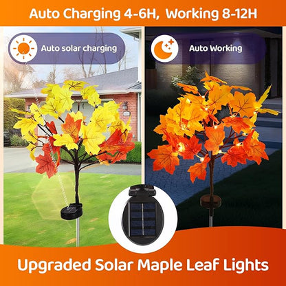 Solar Garden Lights Outdoor,2Pack Artificial Solar Fall Lighted Maple Tree,40LED With Maple Leaf Solar Stake Lights Outdoor,Thanksgiving Gift，Solar fall lights,for Yard Pathway,Thanksgiving Decoration