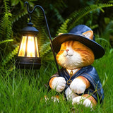 Decorative Solar Lights Garden Cat Statue Outdoor Figurine Light Themed Wizard Cat Lantern for Garden Decoration | Lumora
