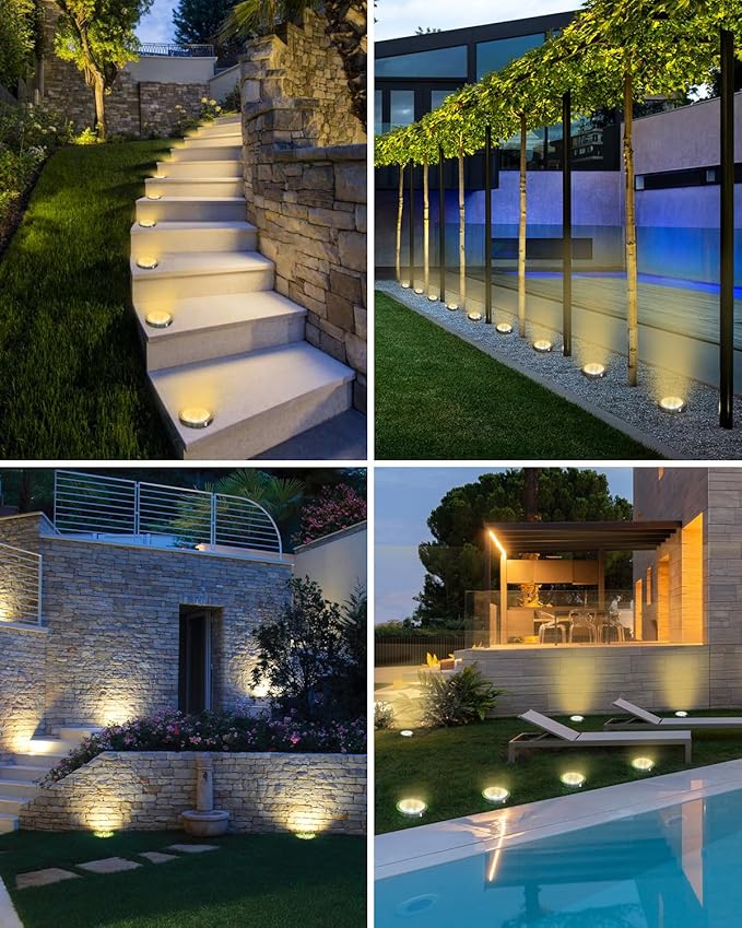 btfarm 12 Pack Solar Lights Outdoor, 8 LED Solar Ground Lights IP65 Waterproof Flat Solar Disc Light, Pathway | Lumora