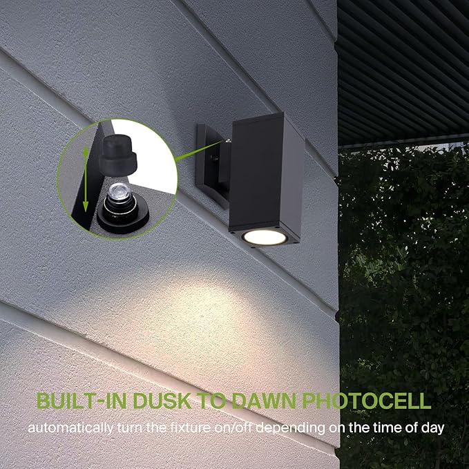 ASD 1 Light Square Dusk to Dawn Outdoor Wall Light Fixture | 60W E26 Bulb Socket 120V ETL Cylinder Up Down Lights | | Lumora