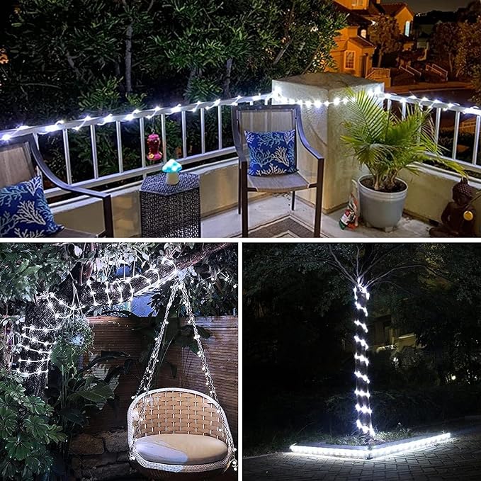 JMEXSUSS 2 * 200 LED White Solar Rope Lights, 66ft IP 65 Waterproof Solar String Light Outdoor, 8 Modes Christmas | Lumora