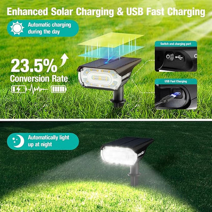68 LEDs RGB Solar Spot Lights, 1000 Lumens 9 Lighting Modes Color Changing Solar Outdoor Lights, IP67 Waterproof 2-in-1 Landscape Garden Light for Yard Patio, 4 Pack