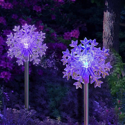 Set of 2 Big Snowflakes 3D Solar Garden Yard Landscape Path Stick LED Lights