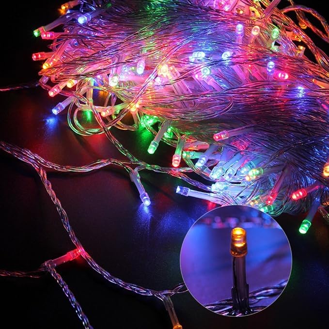 FULLBELL Fairy Lights Outdoor String Lights 33ft 100 LED with Memory Modes Controller, Extendable Christmas Lights Decorations for Wedding, Christmas, Party, Patio, Indoor Outdoor (Multicolor1)