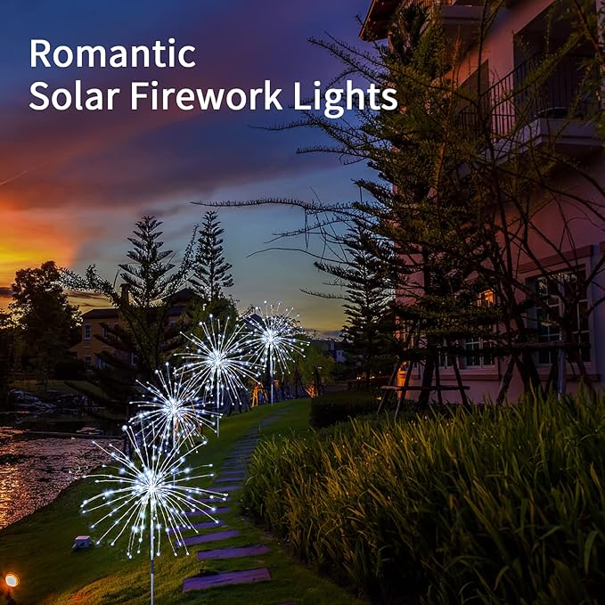 JJGoo Solar Firework Lights, 2 Pack 120 LEDs 2 Lighting Modes Solar Garden Lights Outdoor Waterproof for Yard Patio | Lumora