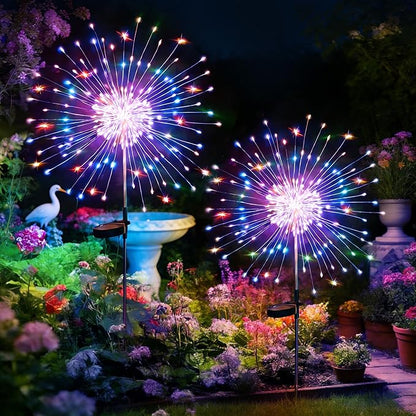 Solar Garden Lights Outdoor,Waterproof Garden,2 Pack 200 LED Twinkling Firework Lights Decorative with 8 Modes,Decor for Yard Patio Pathway Lawn for Yard Outside Fairy Decorative (Colorama-2Pack)