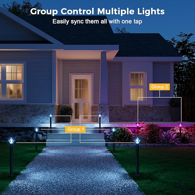 XMCOSY+ Smart Solar Lights Outdoor with Motion Sensor, 150LM APP Control RGBCW Color Changing Solar Garden Lights | Lumora