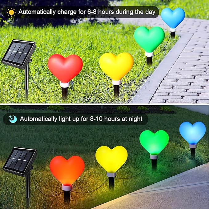 4 Pack Solar Red Heart Stake Lights for Valentines Day Decor, Outdoor Waterproof Heart Shaped Light for Garden Pathway Flowerbed Cemetery Grave Porch Walkway (Color)