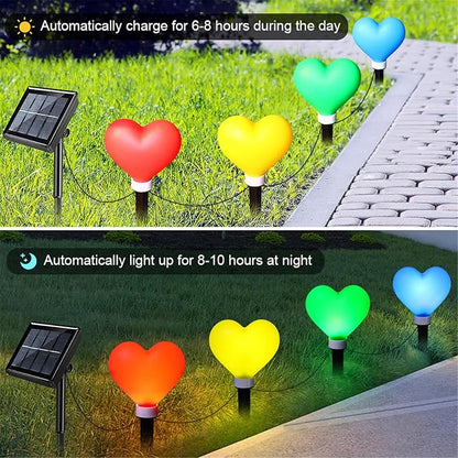 4 Pack Solar Red Heart Stake Lights for Valentines Day Decor, Outdoor Waterproof Heart Shaped Light for Garden Pathway Flowerbed Cemetery Grave Porch Walkway (Color)