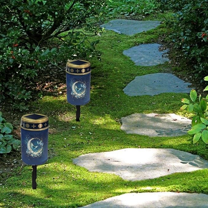 Moon Butterfly Solar Powered Garden Lights Outdoor Solar Powered Lights Portable Solar Yard Lights Waterproof Cemetery Solar Light Garden Decor Solar Powered Yard Lights