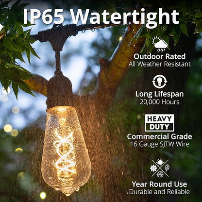 Wintergreen Lighting 15' FlexFilament LED ST64 Edison Patio Lights, Suspended Sockets, Commercial Grade LED Patio Lights, 10 LED Filament Bulbs, 18" Spacing Outdoor Patio Lights