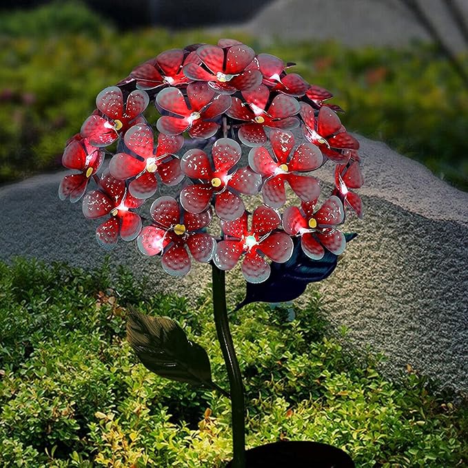 Solar Garden Lights Metal Flower Garden Stake Yard Art,Solar Hydrangea Stake Lights,Hydrangea Flowers Metal Stake With Solar Lights Outdoor,Waterproof LED Lights For Garden,Lawn,Patio,Courtyard ( Colo