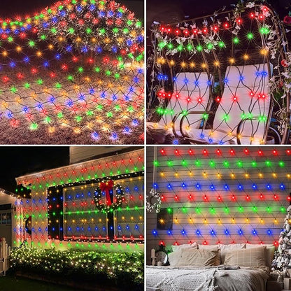 echosari Solar Powered Net Lights, 200 LED 9.8Ft x 6.6Ft Bush net Lights Dark Green Wire Auto On/Off 8 Modes for Bushes Shrubs Lawn Decor (Multicolor)