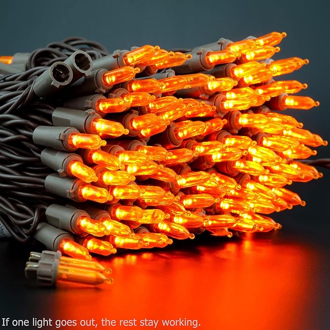 YULETIME 200 Orange LED Christmas Lights with Brown Wire, Pack of 2 Strands 33 Feet 100 Lights UL Certified Holiday String Light Set