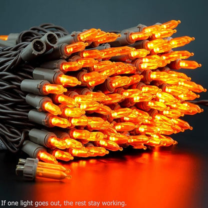 YULETIME 200 Orange LED Christmas Lights with Brown Wire, Pack of 2 Strands 33 Feet 100 Lights UL Certified Holiday String Light Set