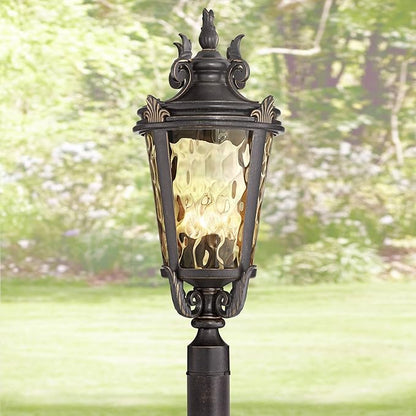 John Timberland Casa Marseille European Outdoor Post Light Fixture Bronze Scroll 28" Hammered Glass for Exterior House Porch Patio Outside Deck Garage Yard Garden Driveway Home Lawn Walkway