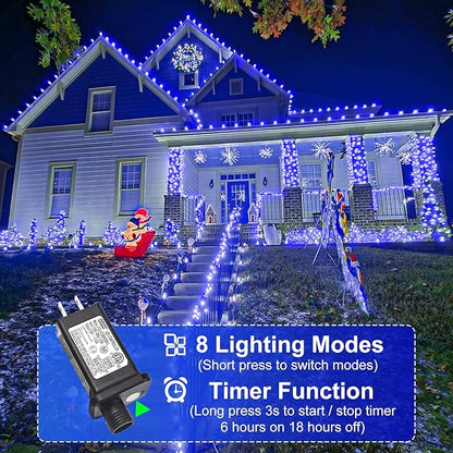 Christmas Lights Outdoor, 262FT 800 LED Christmas String Lights 8 Modes, Green Wire Waterproof Twinkle Tree Light for Indoor House Yard Patio Wedding Holiday Decorations, Blue