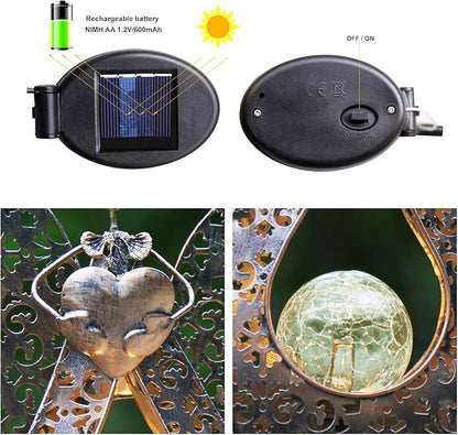 Solar Garden Lights - Waterproof Metal Solar Warm White LED Stake Lights with Crackle Glass for Lawn, Pathway, Patio Decor