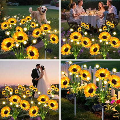 Solar Sunflower Lights 2 Pack Waterproof LED Firefly Garden Decor for Mom Grandma