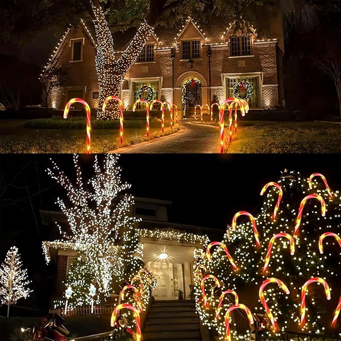 Upgraded 24 Pack Solar Candy Cane Lights Outdoor, Solar Christmas Lights Outdoor Waterproof with 8 Modes, Xmas Pathway Candy Cane Christmas Decorations Outside for Garden Lawn Yard Party