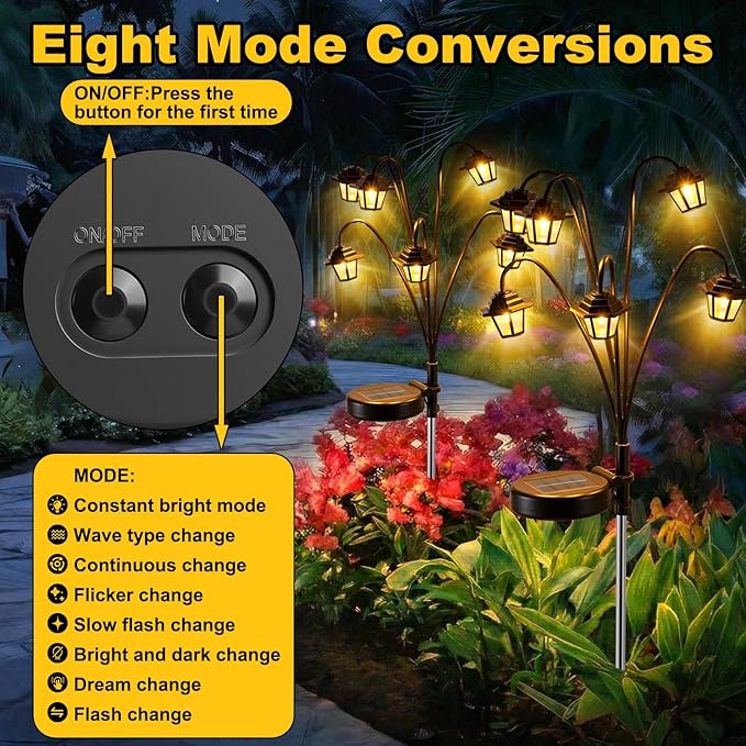 4 Pack Solar Hexagon Lights Outdoor Garden, 6 Head Solar Swaying Pathway Stake Lights with 8 Modes Changing Colors | Lumora