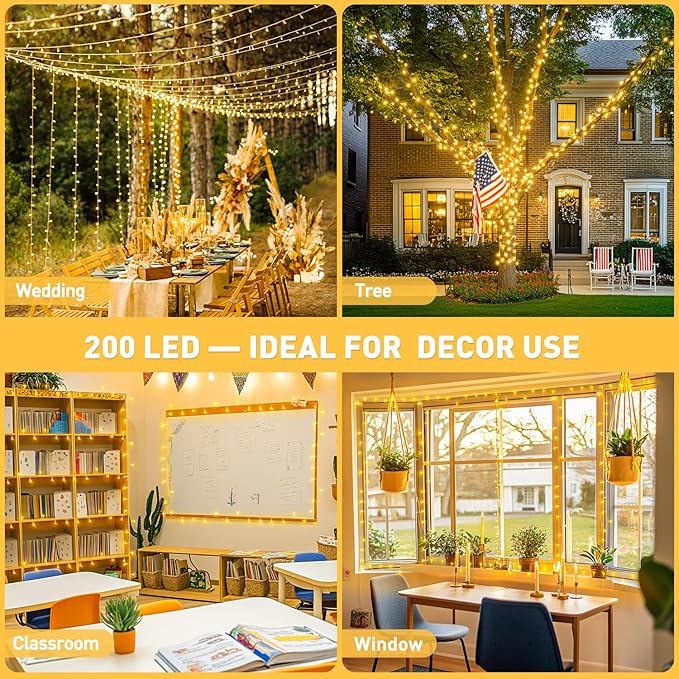 JMEXSUSS 200 LED String Lights Indoor Outdoor Clear Wire, Connectable Warm White Christmas String Lights for Bedroom, 66 Ft Twinkle Fairy Light Plug in for Wedding Home Tree Yard Patio Spring Decor