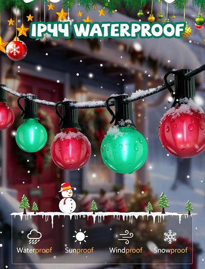 25Ft LED Christmas Outdoor String Lights, G40 Globe String Lights with 27 0.6W Red Green Bulbs, Vintage Christmas Lights for Holiday Party Backyard Wedding Garden Patio Porch Decor