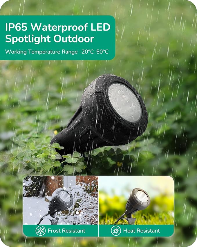 EDISHINE 120V LED Outdoor Spotlight, 5 Extra Lenses (RGB Purple Blue), 5.5W 5000K Plug in Spotlight Outdoor | Lumora