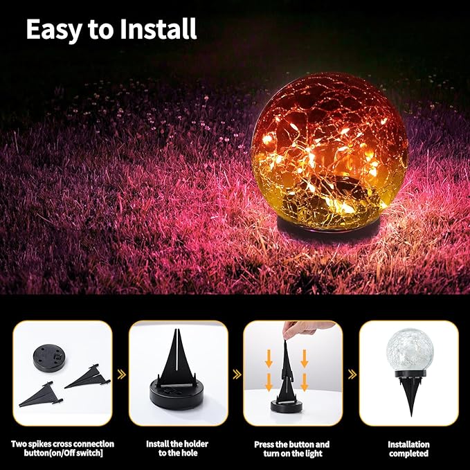 Solar Globe Lights Outdoor Waterproof - Cracked Glass Ball Lights for Garden, Patio, Yard, Lawn and Backyard Decor - Decorative Orbs for Outside