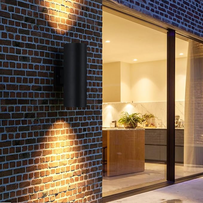mirrea 14" Modern Outdoor Porch Light Patio Light in 2 Lights with Aluminum Cylinder and Tempered Glass Cover | Lumora