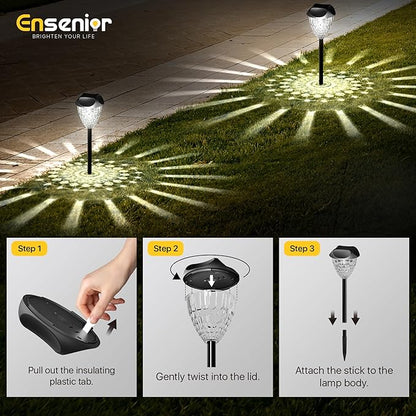 Ensenior 16-Pack Solar Lights Outdoor, Auto ON/Off 6500K LED Solar Garden Lights for Pathway, Yard, Patio, Walkway, Planter, Waterproof, Energy-Efficient Landscape Lighting
