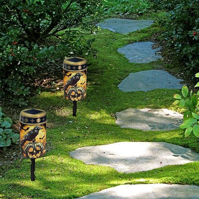 Crow Pumpkin Garden Decor Solar Light Outdoor Stake Patio Yard Lawn Porch Pathway Grave Solar Lights for Cemetery | Lumora