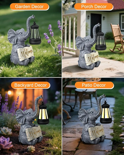 Outdoor Elephant Statues Solar Garden Decor Lights - Elephant Decoration for Garden, Balcony, Patio, Yard, Lawn - Housewarming, Fathers Day, Unique Birthday Gifts for Women Mom Grandma(Gold)