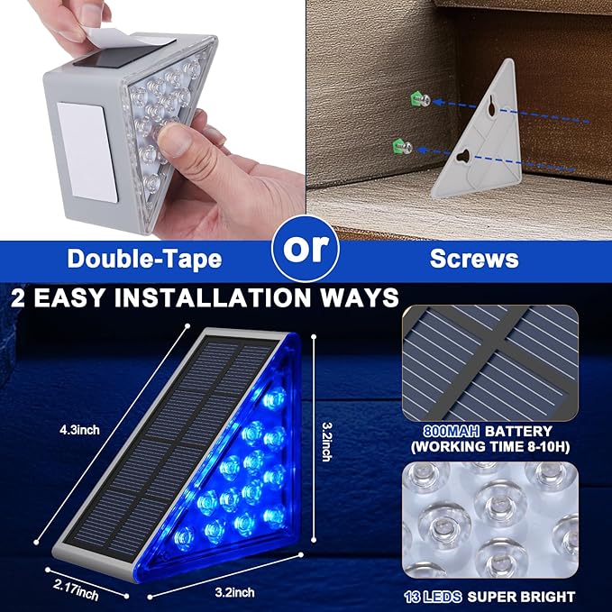 12 Pack Solar Stair Lights, Outdoor Step Lights with Waterproof IP67, Blue Color LED Solar Light for Outside Light | Lumora