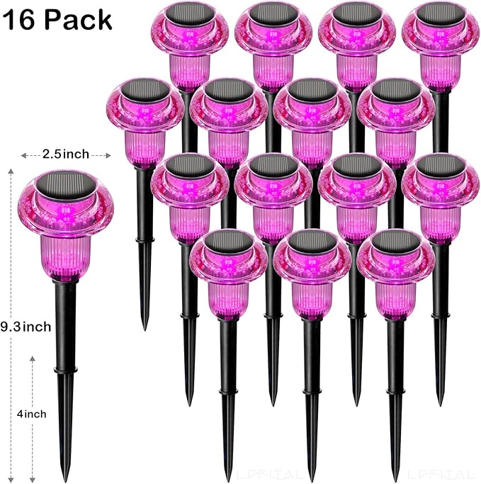 16 Pack Halloween Solar Lights Outdoor Hot Pink Solar Pathway Lights Outdoor Purple Mushroom LED Waterproof | Lumora