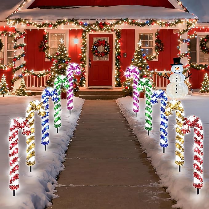 10 Pcs Christmas Candy Cane Lights 21'' Multicolor Candy Cane Pathway Light with 8 Lighting Modes Waterproof | Lumora
