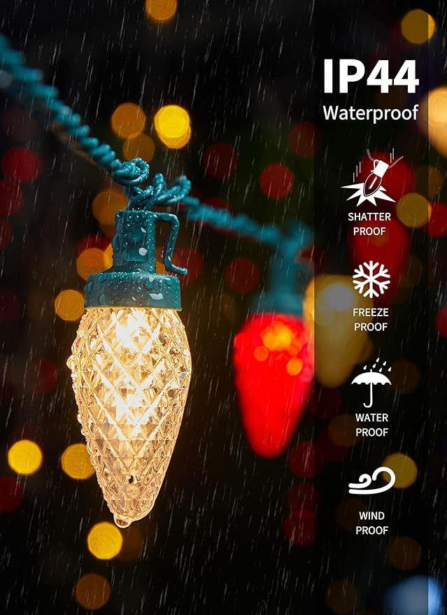 C9 LED Christmas Lights Outdoor, 81 Feet 100 LED String Lights with Timer & 8 Light Mode, Waterproof Commercial | Lumora