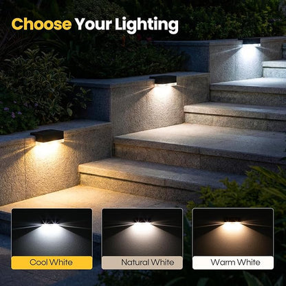 Solar Deck Lights 8 Pack, 3 Color Modes Soft Warm/Natural/Cool Glow, IP65 Waterproof Step Lights for Outdoor Ambiance, Solar Lights for Fence, Deck, Railing, Patio & Backyard Decor (Black)