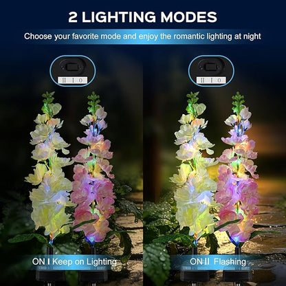 4 Pack Solar Garden Lights Outdoor, LED Colorful Waterproof Solar Powered Hyacinth Flowers Landscape Lights for Patio, Outside Yard, Pathway Decorative, Décor, Gifts, Two Lighting Modes
