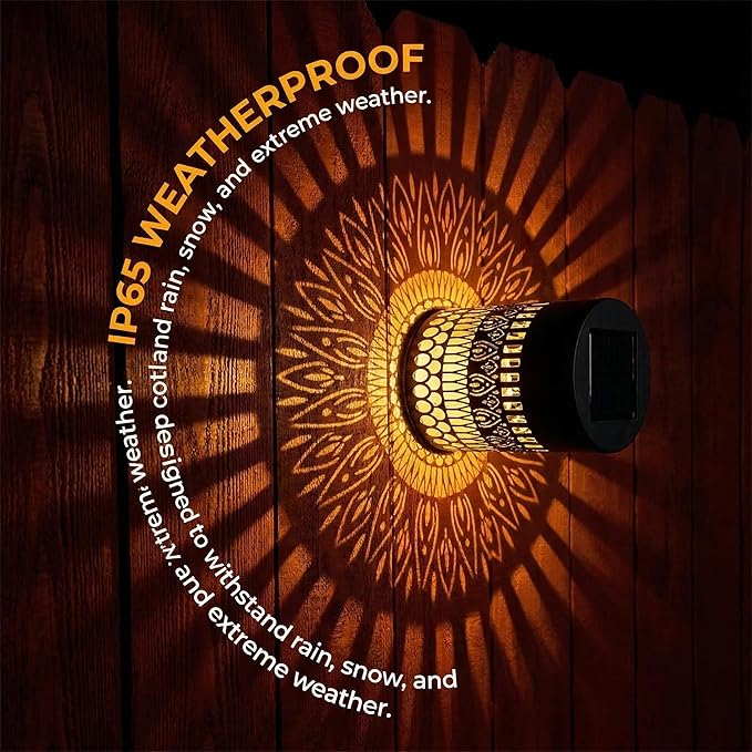 Decorative Solars Mandala Lights, Metal Solars Powered Outdoors Deck Steps Walls Lights, Mandala Theme Waterproof Fence Light for Garden Post Patio Backyard Yard Decor (Life Rings*2PCS)