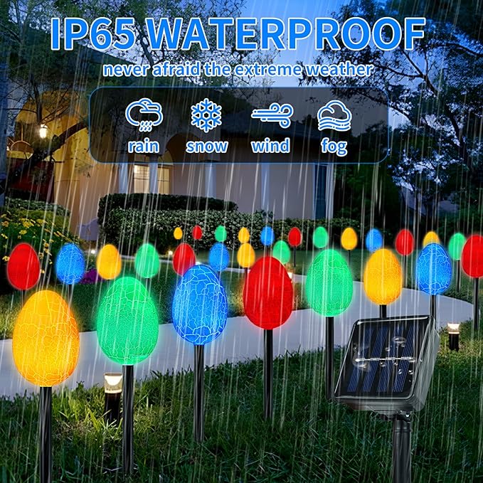 12 Packs Jumbo Solar Giant Easter Egg Lights, 5.12 in Diameter Enormous Eggs for Garden-8 Modes Waterproof LED | Lumora