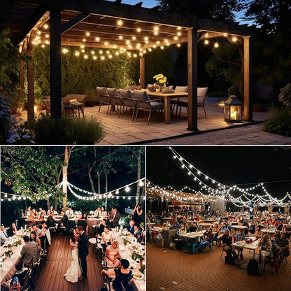 200FT(100ft*2) White G40 Globe String Lights for Outside Waterproof Patio String Lights, 100+4 Spare Replaceable 2200K Warm Bulbs for Outdoor Patio Pergola Gazebo Wedding Tent, Connectable White Wire