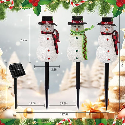 Christmas Pathway Lights Outdoor Decoations, Solar LED Snowman Stake Lights, Waterproof Walkway Landscape Light for Winter Yard, Garden Decor (Cool White, 3 Pack)