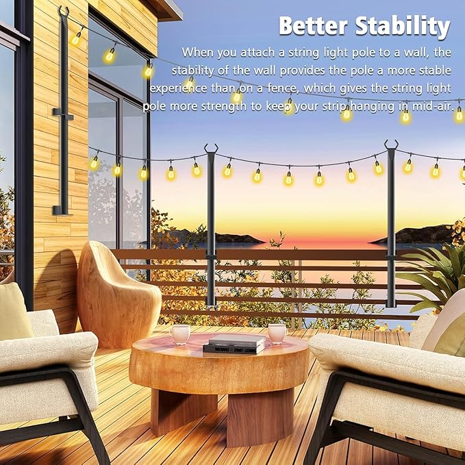 10 Pack 5Ft String Light Poles,Outside String Lights,Outdoor Light Poles,Metal Poles Stand for Patio,Backyard,Deck | Lumora